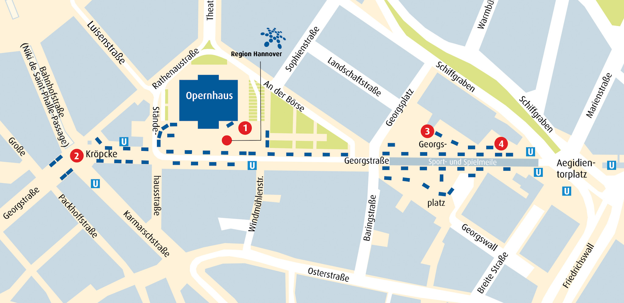 Plan des Entdeckerfestes in Hannovers Innenstadt von Kröpcke bis Aegi