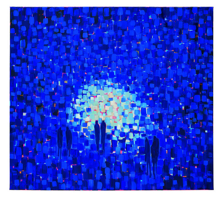 Abstraktes in Blau gehaltenes Gemälde